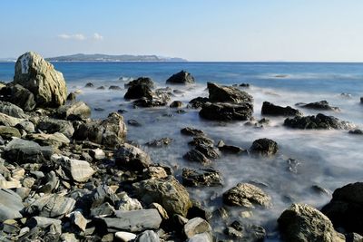 Scenic view of sea against clear sky