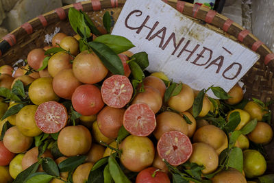 Close-up of fruits for sale at market stall