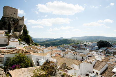 High angle view of townscape against sky
