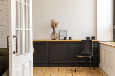 Interior of modern minimal kitchen in apartment