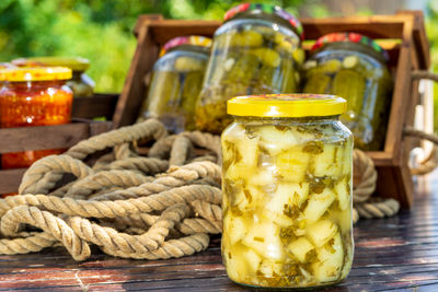 Close-up of food on table