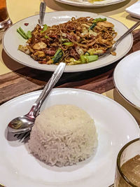 High angle view of food served in plate