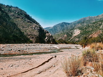 Scenic view of mountains against clear sky