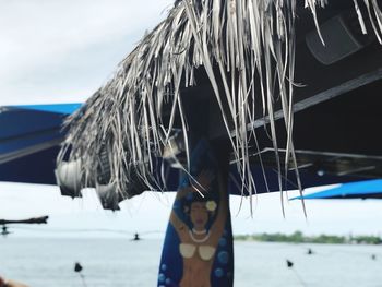 Midsection of woman standing by sea against sky