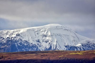 Scenic view of snowcapped mountains against sky