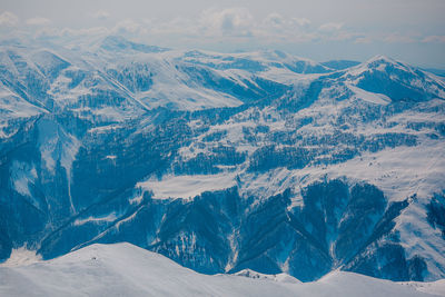 Aerial view of snowcapped mountains against sky