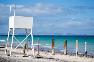 Scenic view of sea against blue sky