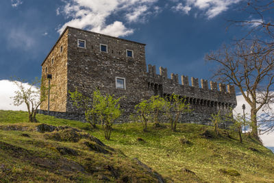 Low angle view of old building against sky