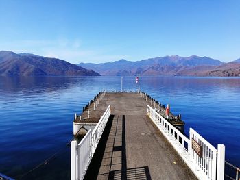 Scenic view of lake against blue sky