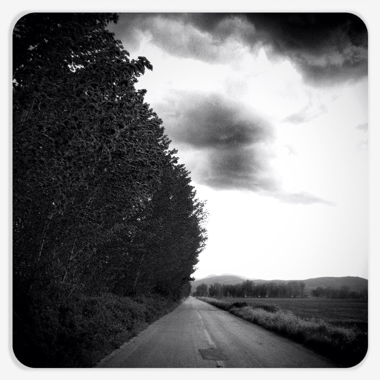 the way forward, transportation, road, diminishing perspective, transfer print, sky, vanishing point, country road, auto post production filter, road marking, tree, empty road, empty, landscape, long, cloud - sky, tranquility, nature, tranquil scene, cloud