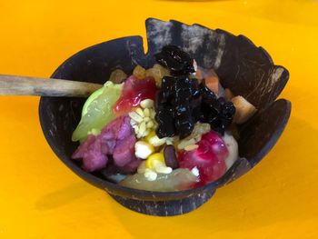 Close-up of fruits in bowl on table