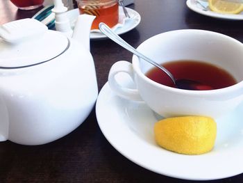 Close-up of breakfast on table