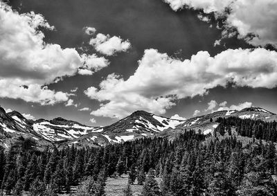 Scenic view of mountains against sky during winter