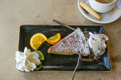 High angle view of food on table