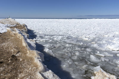 Scenic view of sea against sky during winter