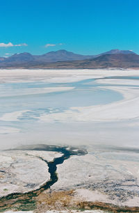 Scenic view of lake against clear blue sky