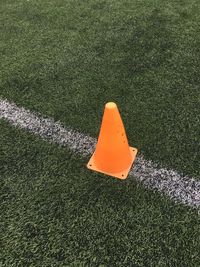 High angle view of soccer field