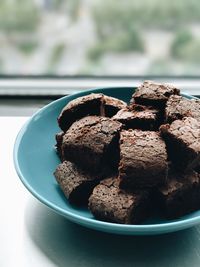 Close-up of cookies in plate on table