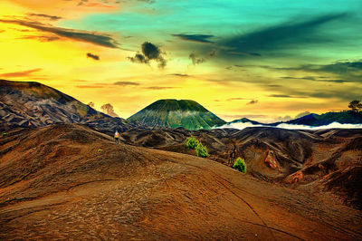 Scenic view of mountains during sunset