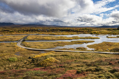 Scenic view of land against sky