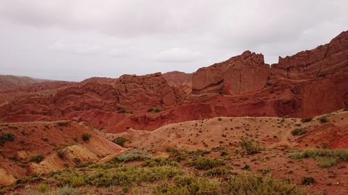 Scenic view of mountains against cloudy sky