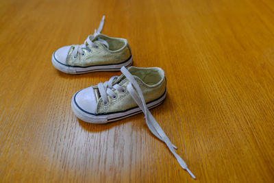 High angle view of shoes on table