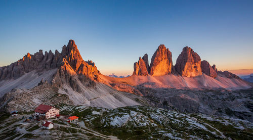 Panoramic view of mountains against clear sky