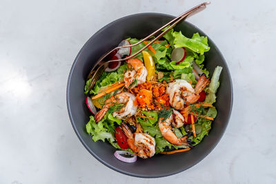 High angle view of food in plate