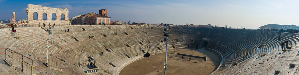 Panoramic view of historic amphitheater against sky at veneto