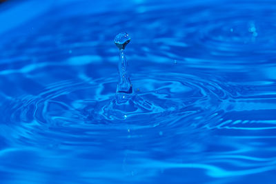 Close-up of drop falling on water