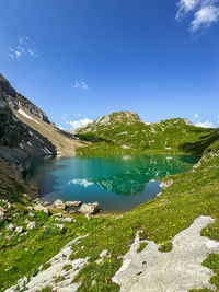 Scenic view of snowcapped mountains against sky
