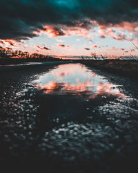 Scenic view of lake against sky during sunset