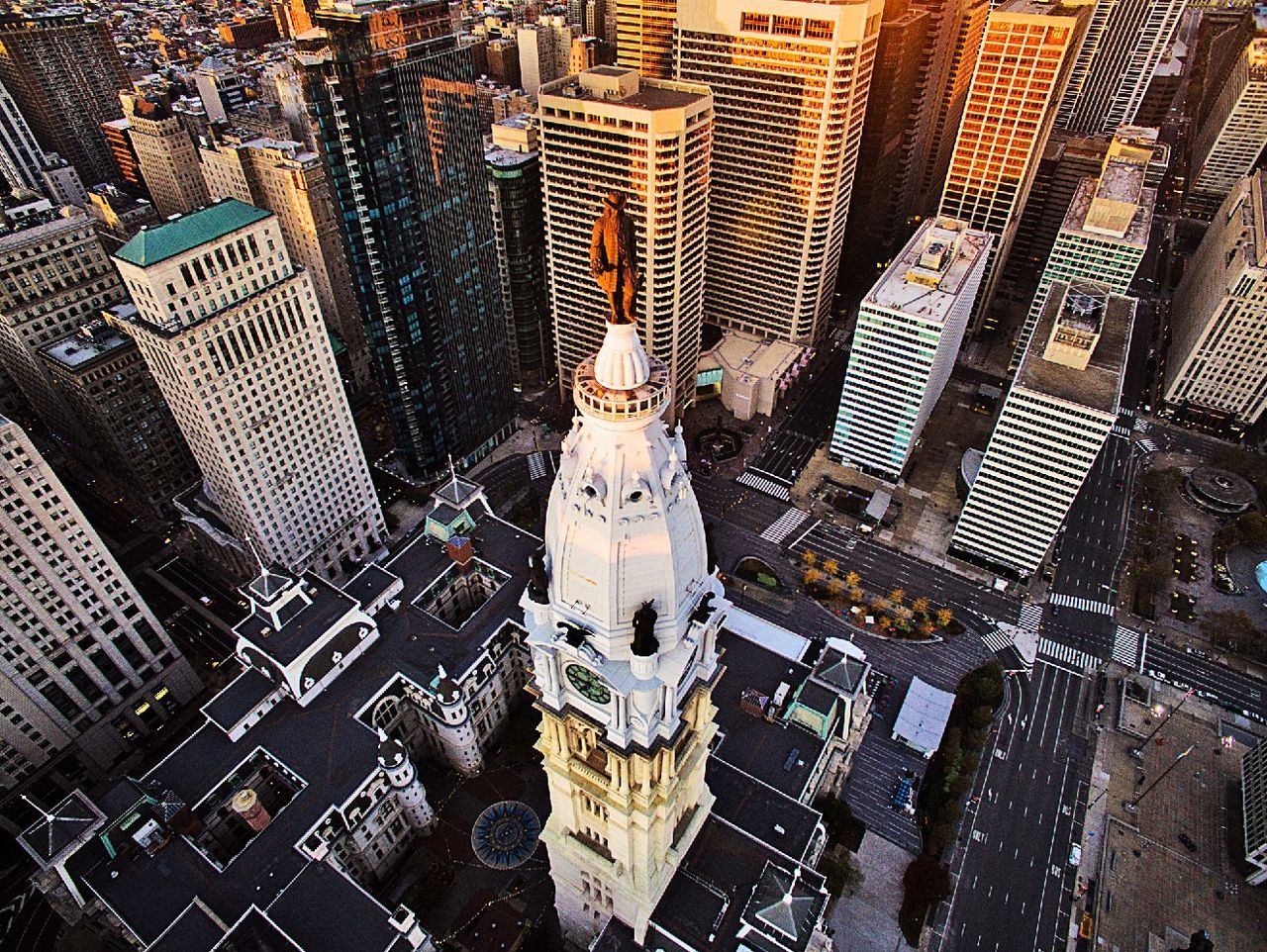 HIGH ANGLE VIEW OF CITY BUILDINGS DURING AUTUMN