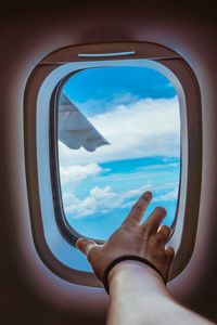 Low angle view of airplane window