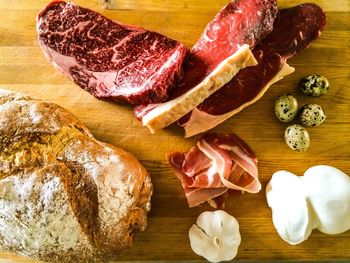 High angle view of meat on table