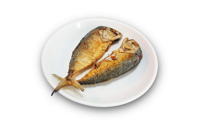 High angle view of fish in plate