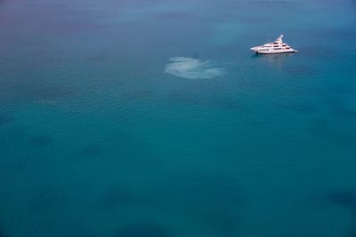 High angle view of yacht in ocean
