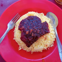 High angle view of breakfast in plate