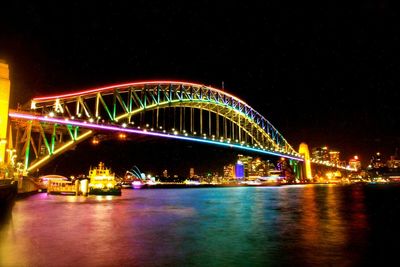 Bridge over river at night