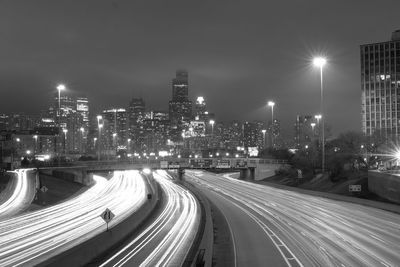 Light trails on road at night