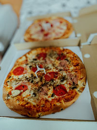 Close-up of pizza on table