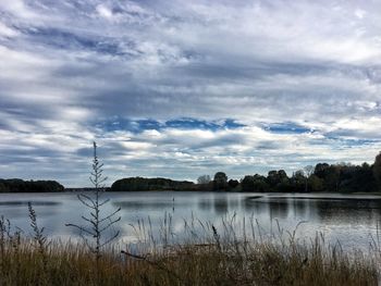 Scenic view of lake against sky