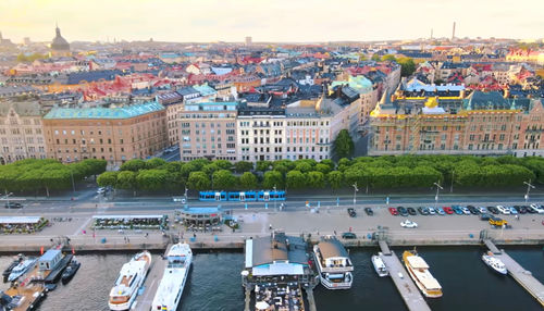 High angle view of buildings in city