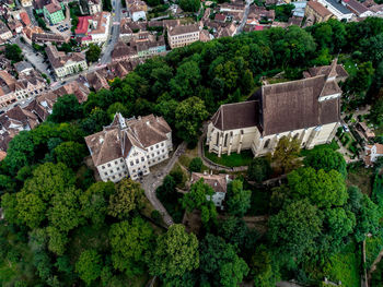 High angle view of buildings in town