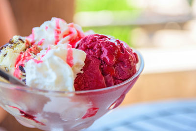 Close-up of ice cream on table