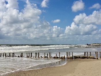 Scenic view of beach against sky