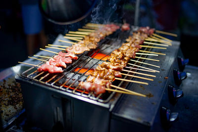 Traditional grilled pork and meat by charcoal grill