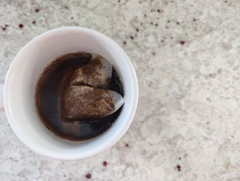 High angle view of coffee in cup