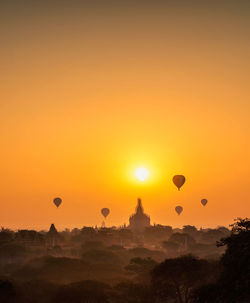 View of hot air balloon at sunset