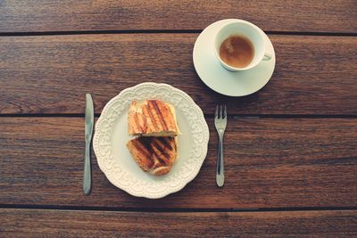 High angle view of breakfast on table